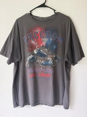 Patriotic Freedom United We Ride Graphic Men Biker Motorcycle T-Shirt XL Gray